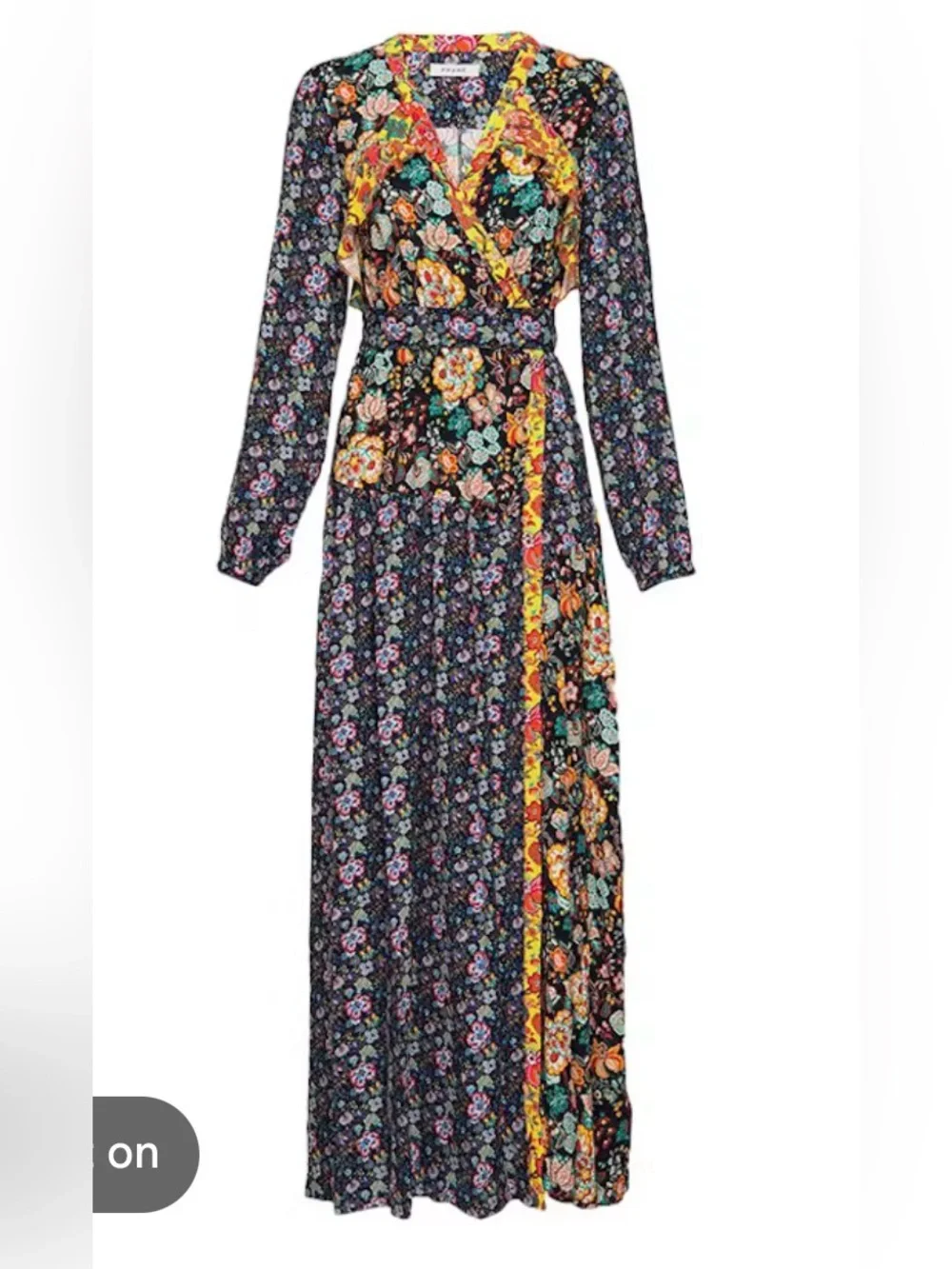 Frame mixed Floral Maxi wrap Dress with Multicolor Accents